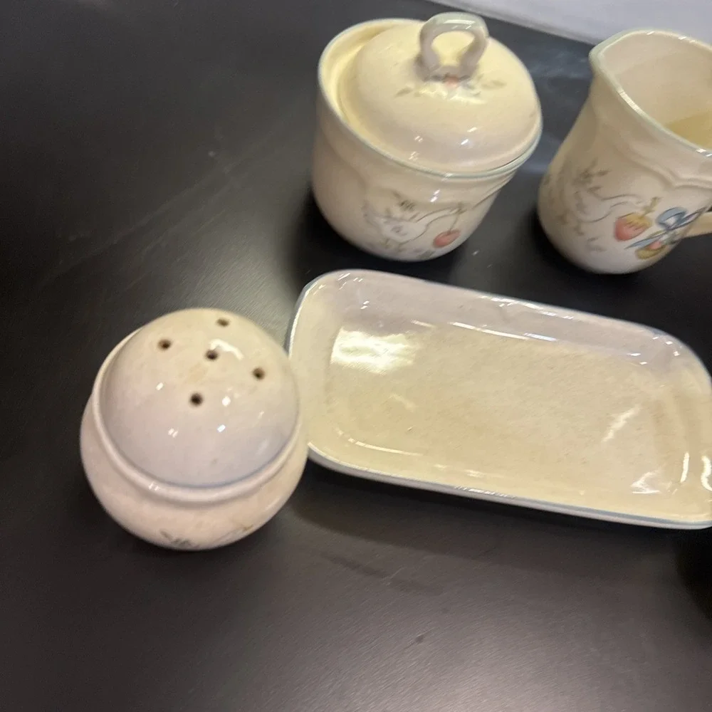 VTG International Stoneware Marmalade Set Goose Butter Dish S&P Cream & Sugar